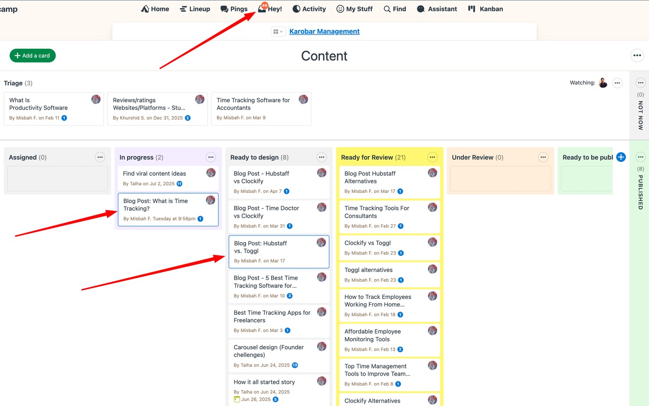 Basecamp to-do list with unread items highlighted